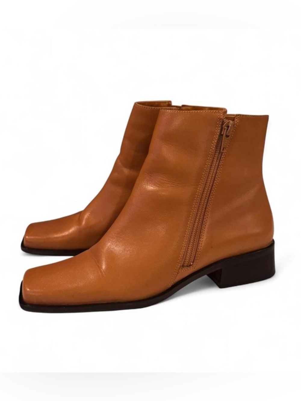 Bruno Valenti Leather Ankle Boots Square Toe Tan Minimalist 90s Made in Brazil 7 - Picture 4 of 7